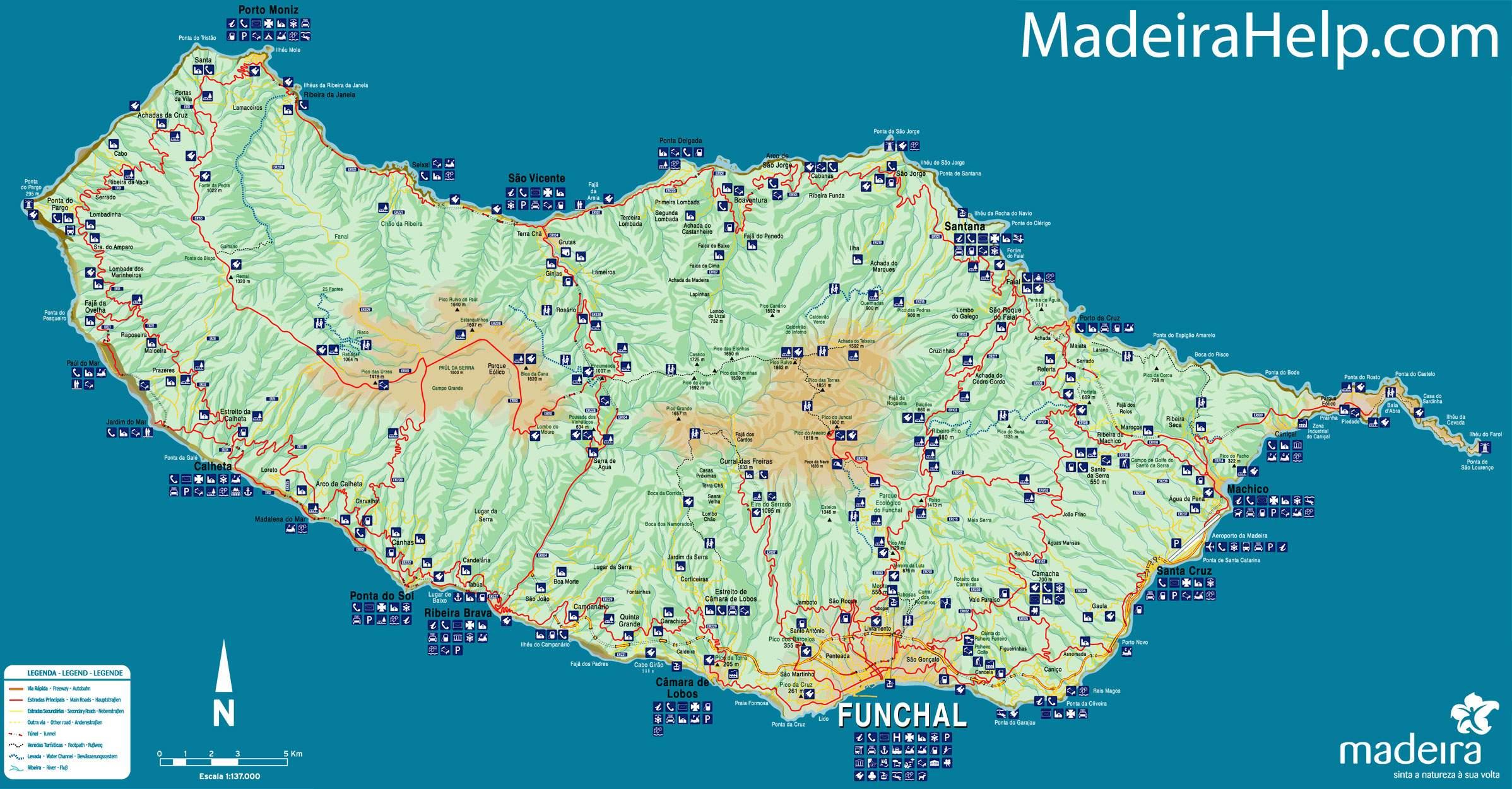 Madeira Portugal Karte - Karte von Portugal Madeira (Südeuropa - Europa)