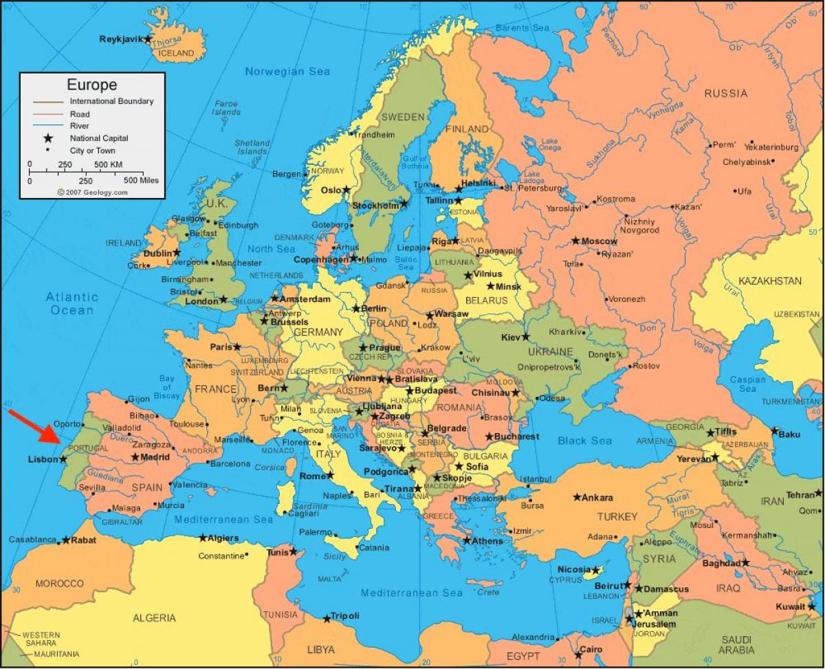 Karte von Europa Portugal