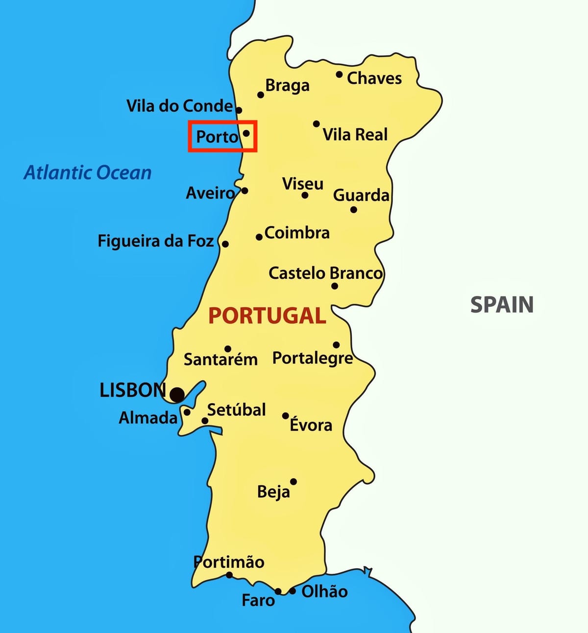Porto auf der Karte von Portugal