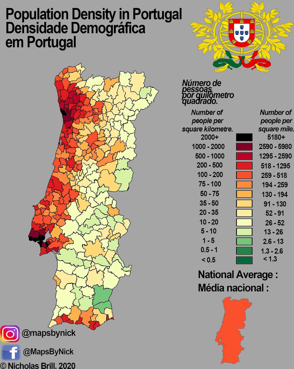Bevölkerung Karte von Portugal