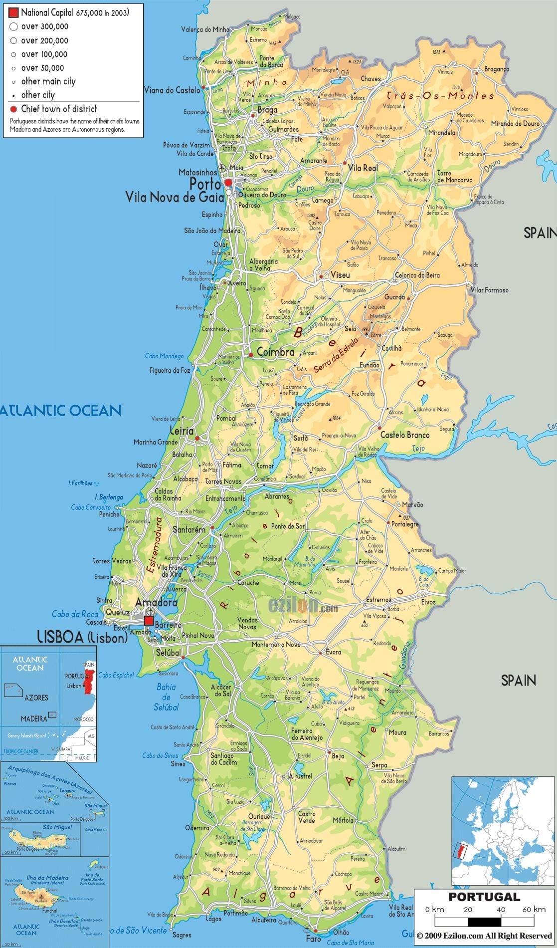 Karte von Portugal Geografie