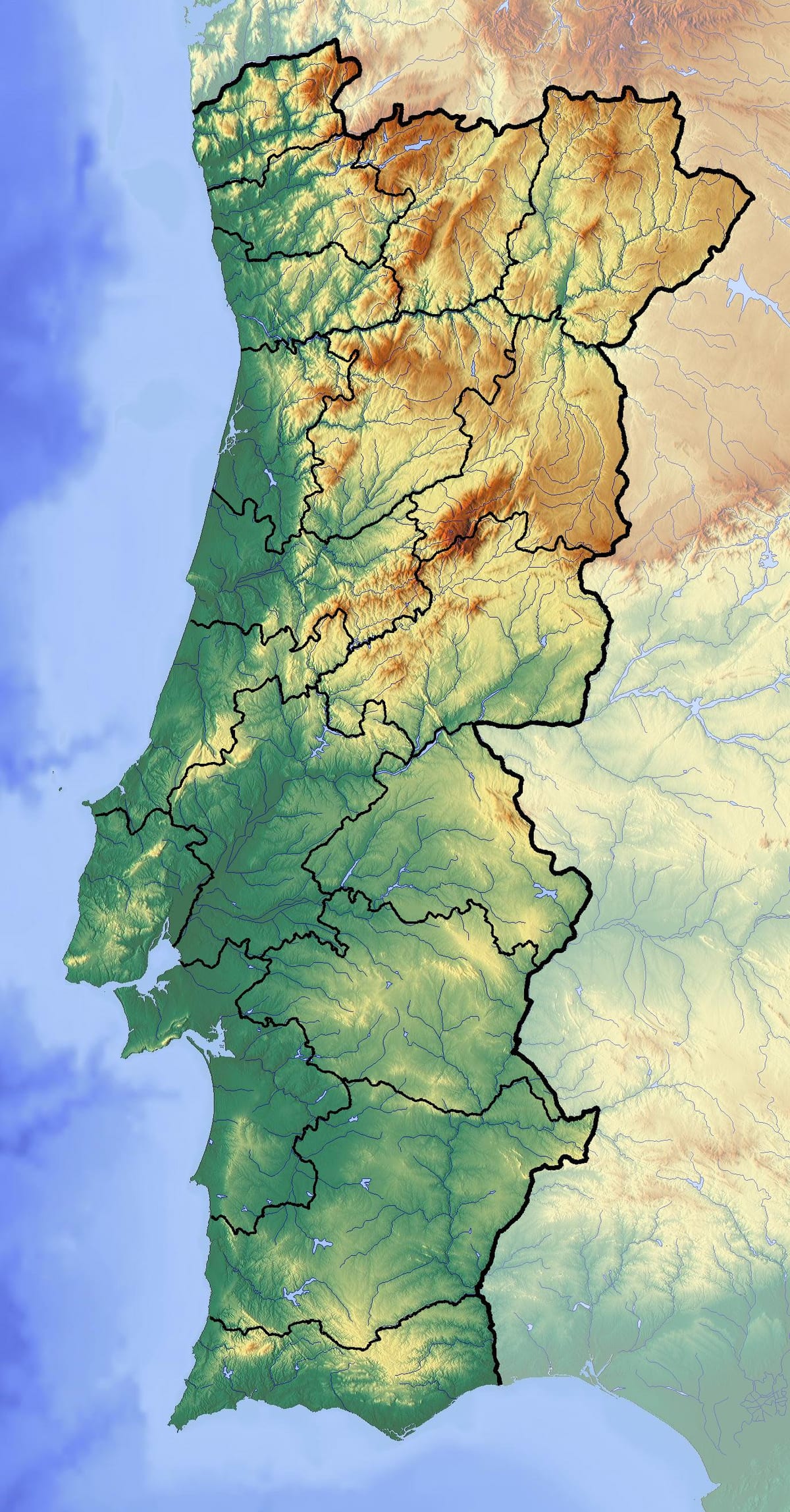 Karte von Portugal mit elevation