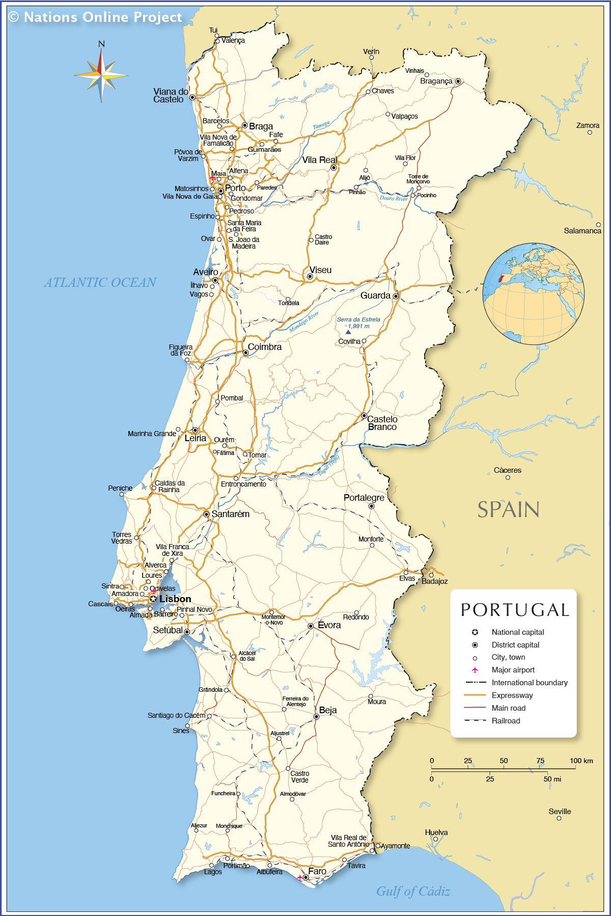 Karte von Portugal und den umliegenden Ländern