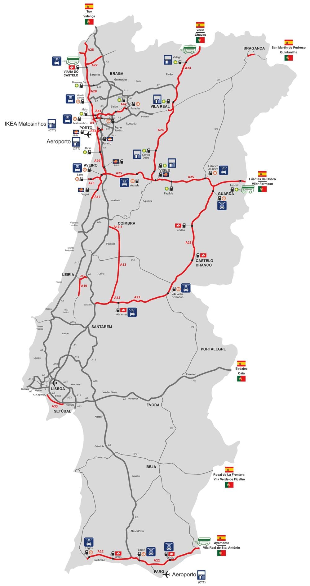 Karte von Mautstraßen in Portugal