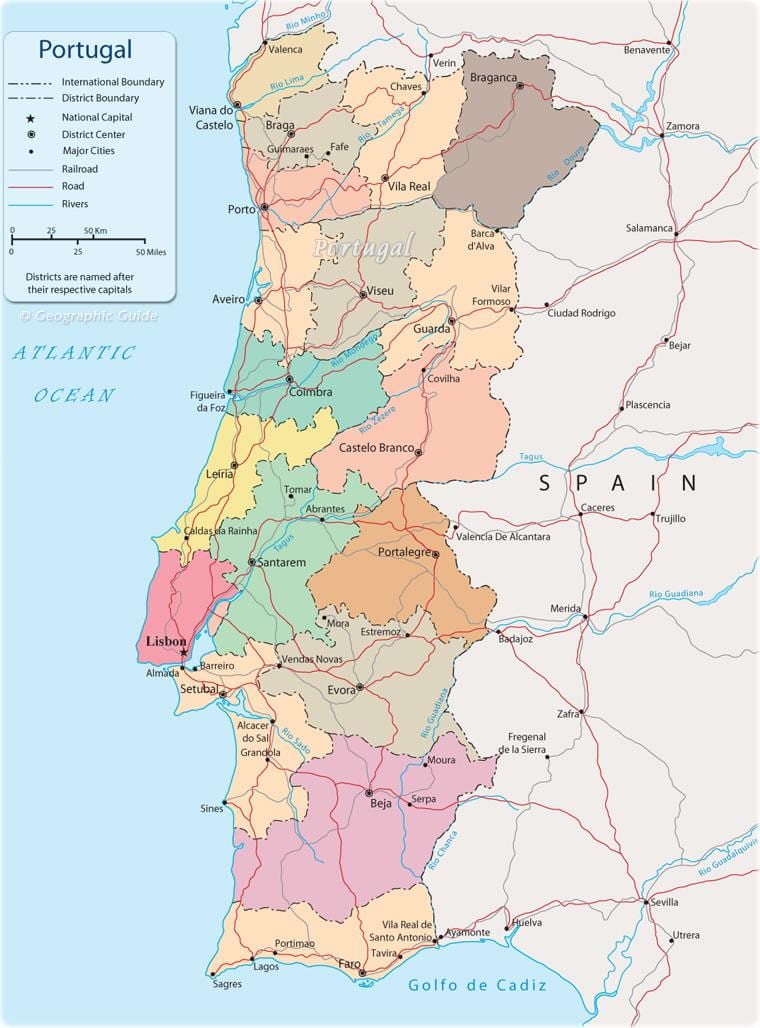 politische Landkarte von Portugal