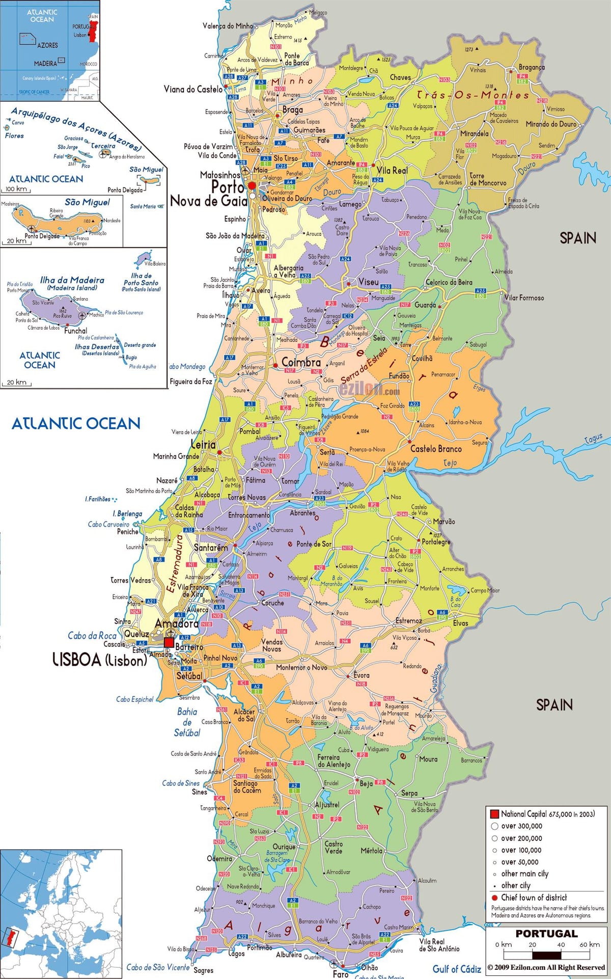 Karte von Portugal Regionen