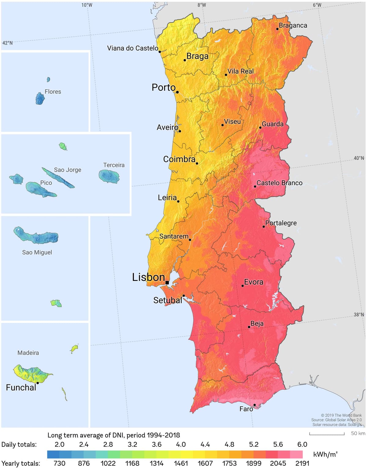 Karte von Portugal mit Sonnenschein