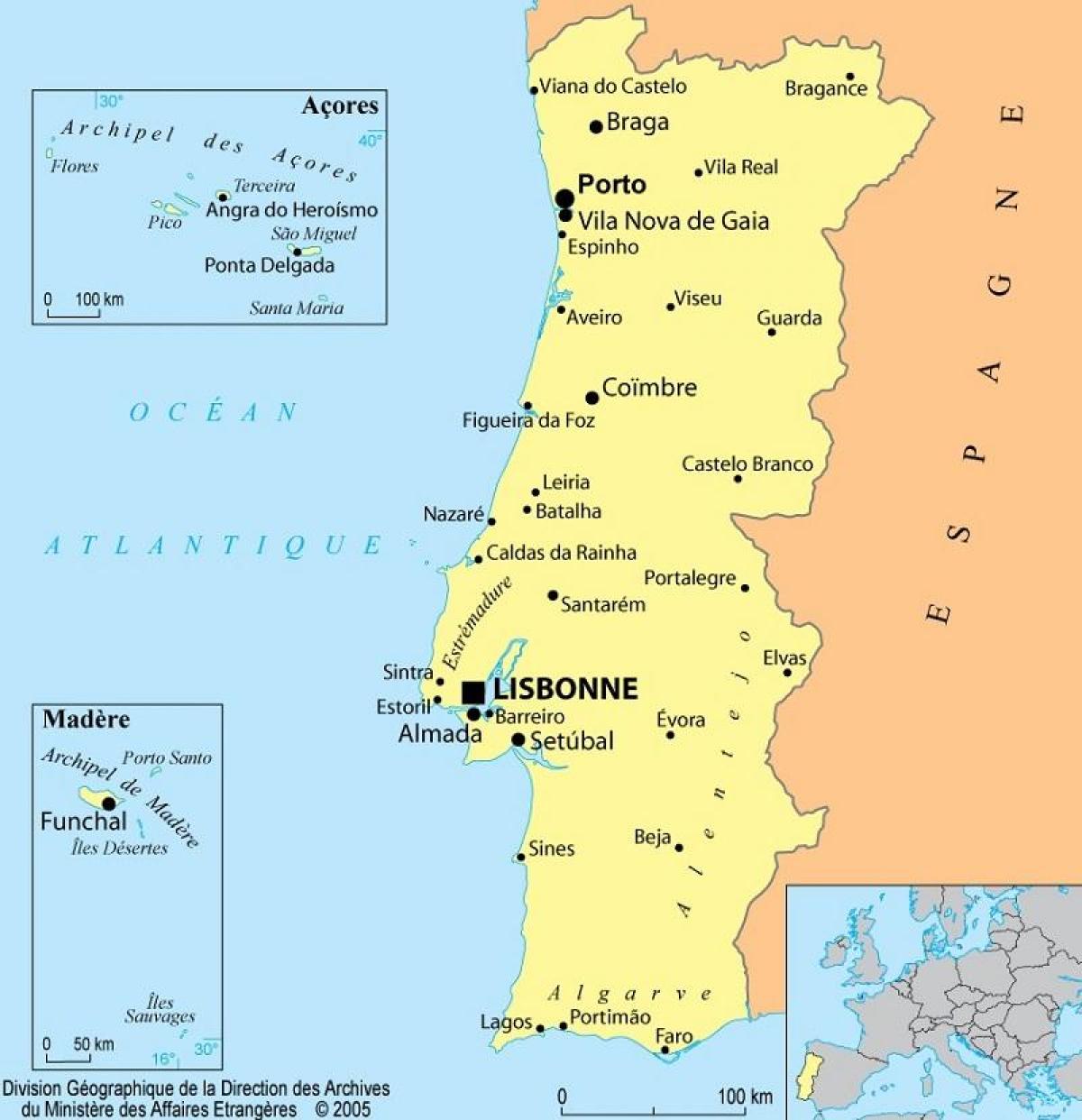 Karte von Portugal und den Azoren