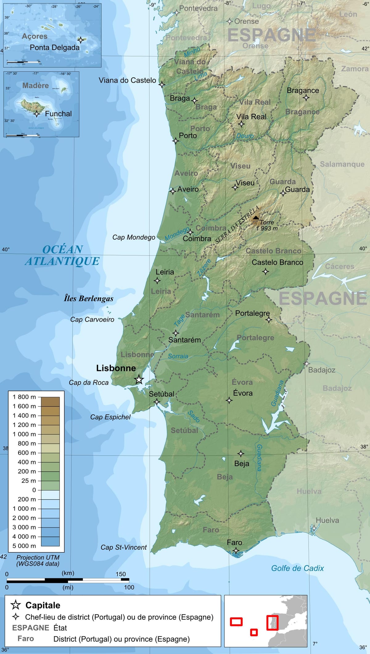 topografische Karte von Portugal
