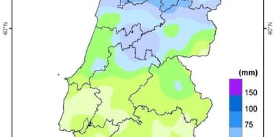 Karte von Portugal mit Regen